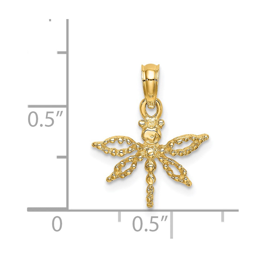Million Charms 14K Yellow Gold Themed 2-D Mini Dragonfly With Cut-Out Wings Charm