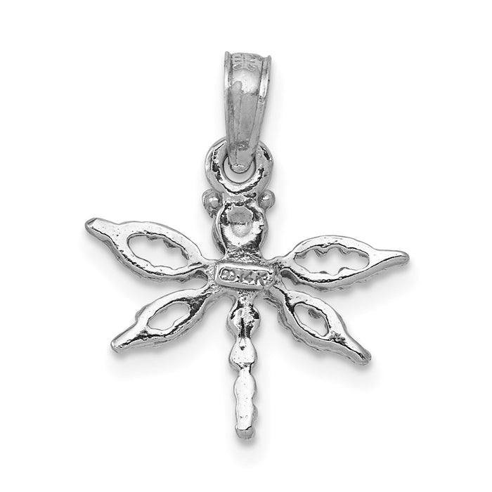 Million Charms 14K White Gold Themed 2-D Mini Dragonfly With Cut-Out Wings Charm