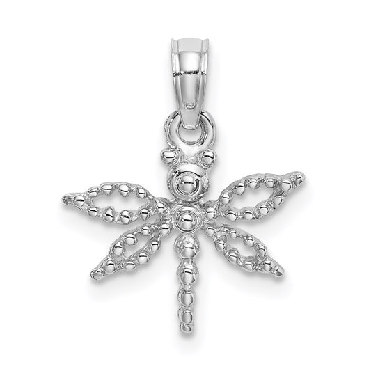 Million Charms 14K White Gold Themed 2-D Mini Dragonfly With Cut-Out Wings Charm
