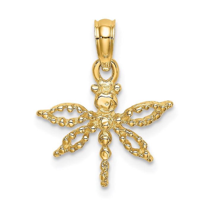 Million Charms 14K Yellow Gold Themed 2-D Mini Dragonfly With Cut-Out Wings Charm