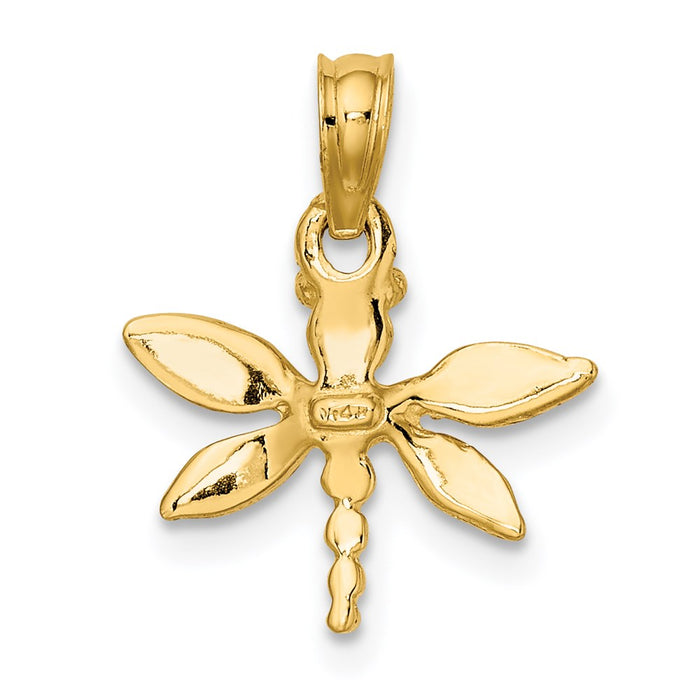 Million Charms 14K Yellow Gold Themed 2-D Mini Dragonfly With Solid Wings Charm