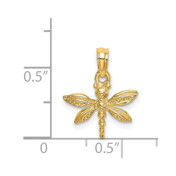 Million Charms 14K Yellow Gold Themed 2-D Mini Dragonfly With Solid Wings Charm