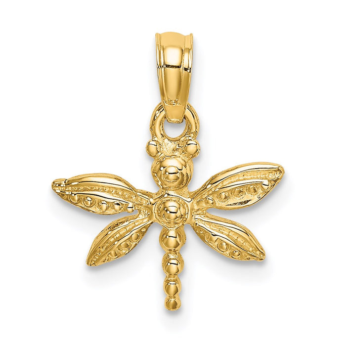 Million Charms 14K Yellow Gold Themed 2-D Mini Dragonfly With Solid Wings Charm