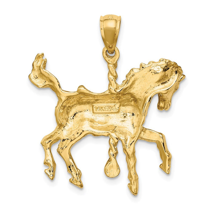 Million Charms 14K Yellow Gold Themed 2-D Carousel Horse With Tail Up Charm