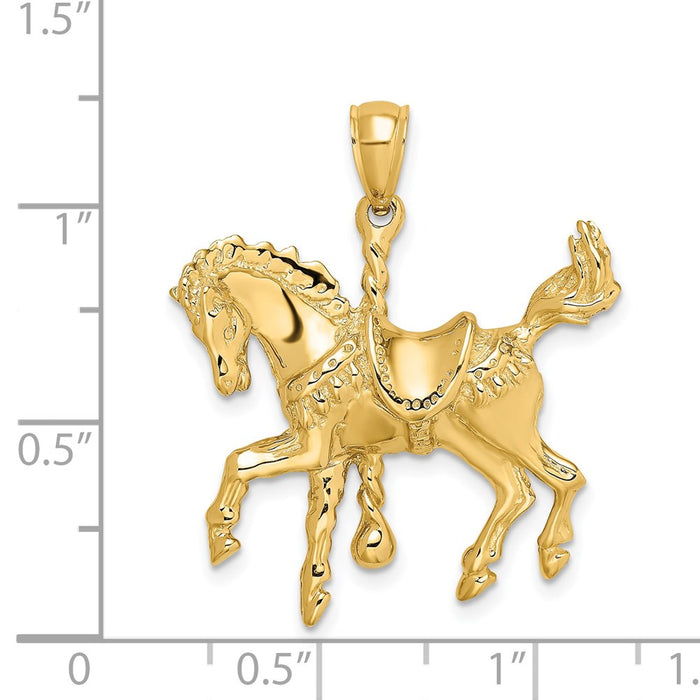 Million Charms 14K Yellow Gold Themed 2-D Carousel Horse With Tail Up Charm