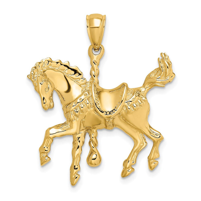 Million Charms 14K Yellow Gold Themed 2-D Carousel Horse With Tail Up Charm