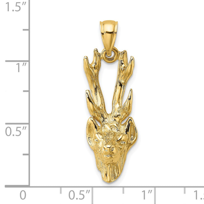 Million Charms 14K Yellow Gold Themed 3-D Deer Head Charm