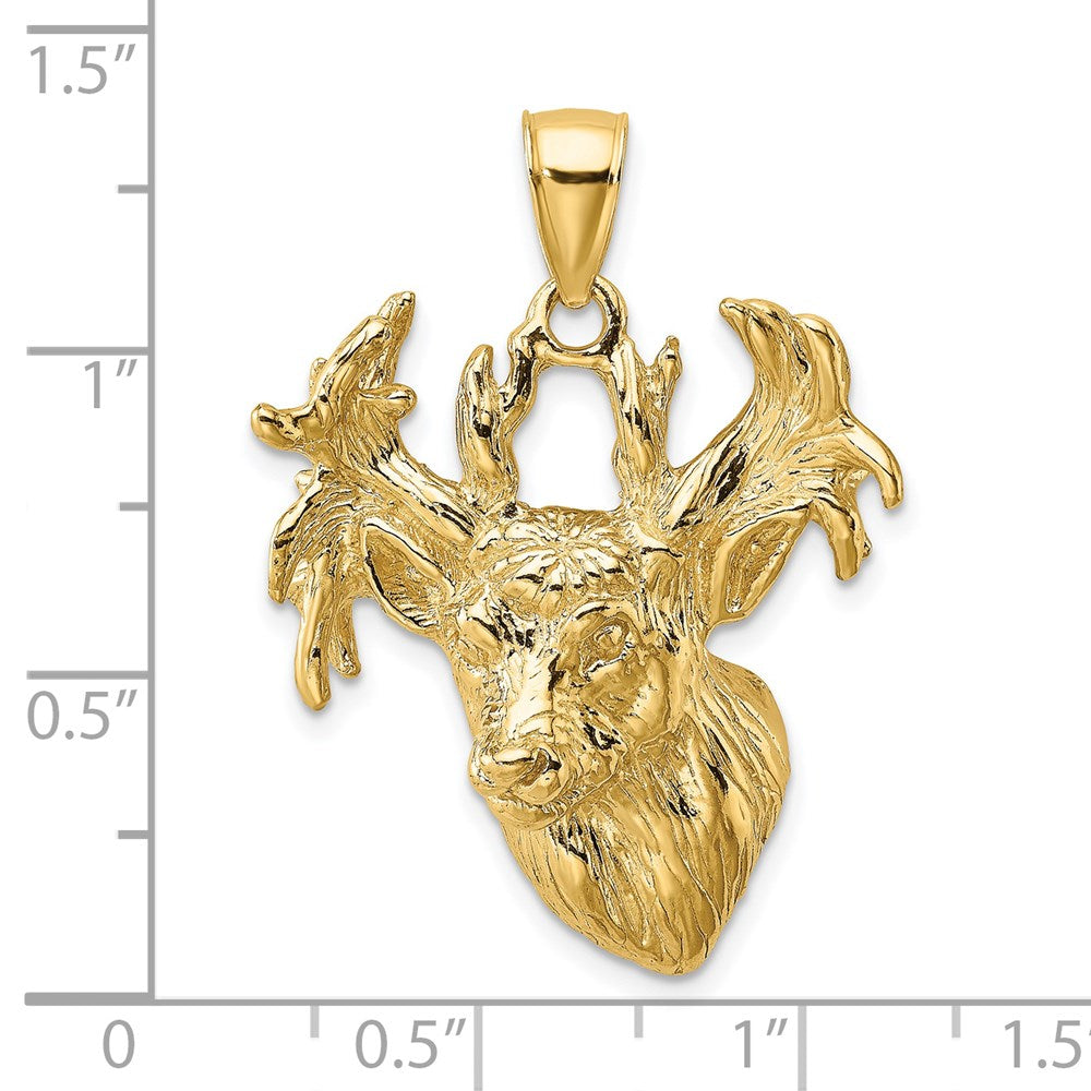 Million Charms 14K Yellow Gold Themed 2-D & Textured Deer Head Charm