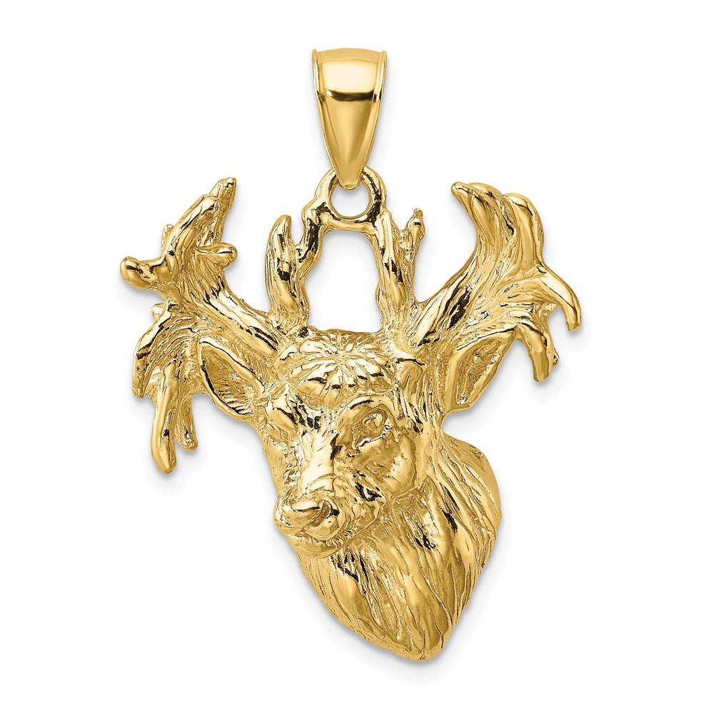 Million Charms 14K Yellow Gold Themed 2-D & Textured Deer Head Charm