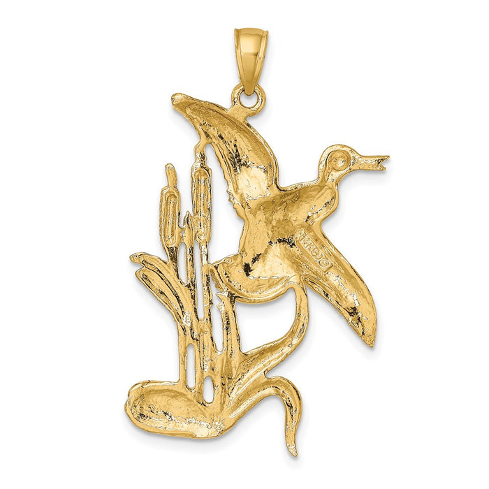 Million Charms 14K Yellow Gold Themed 2-D Duck Flying From Willow Charm