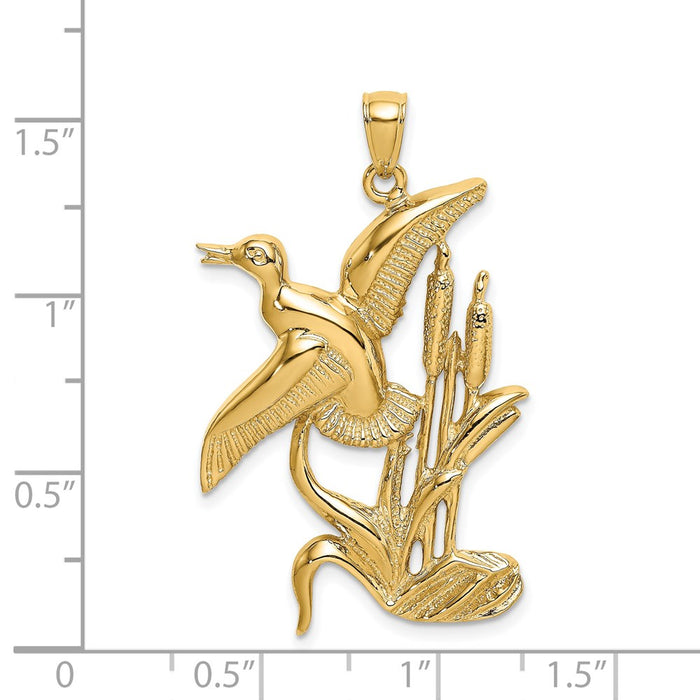 Million Charms 14K Yellow Gold Themed 2-D Duck Flying From Willow Charm