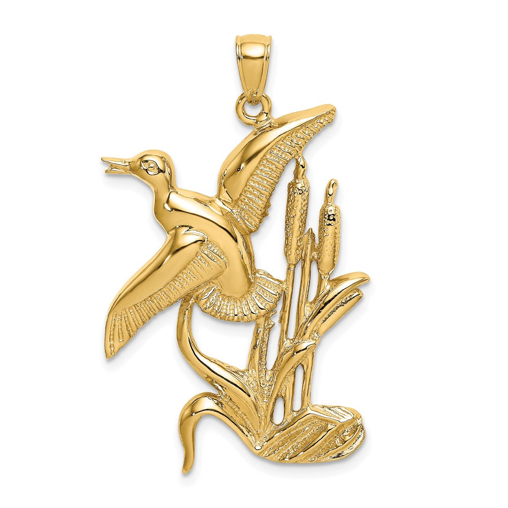 Million Charms 14K Yellow Gold Themed 2-D Duck Flying From Willow Charm
