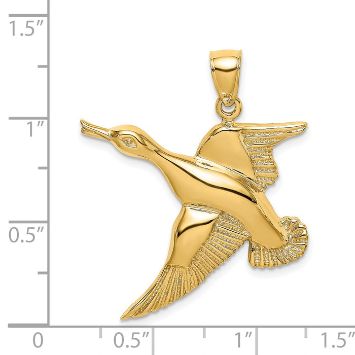 Million Charms 14K Yellow Gold Themed 2-D Textured Flying Duck Charm