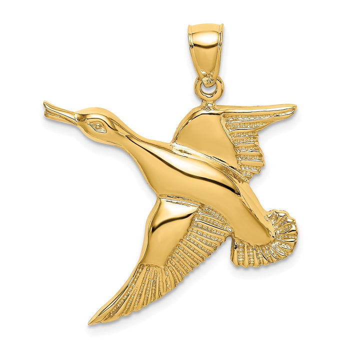 Million Charms 14K Yellow Gold Themed 2-D Textured Flying Duck Charm