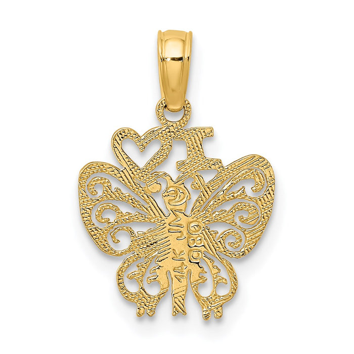 Million Charms 14K Yellow Gold Themed I Heart Butterfly Charm