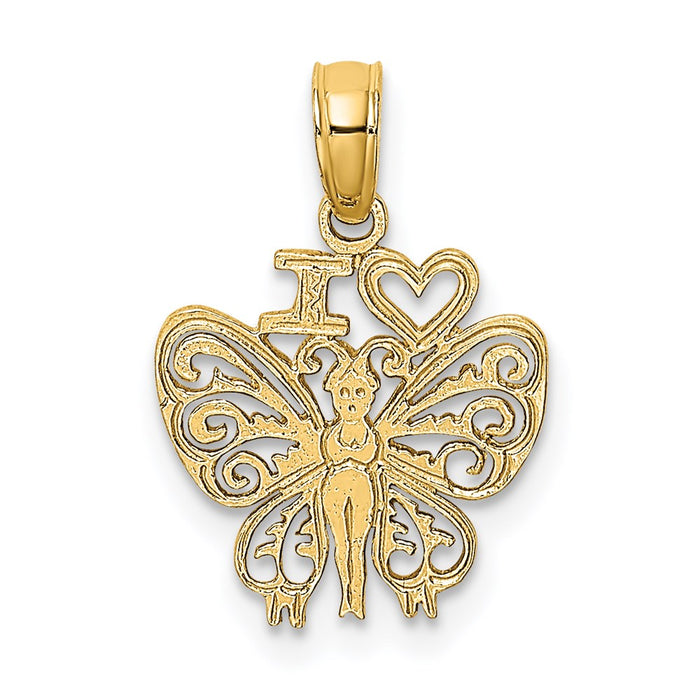 Million Charms 14K Yellow Gold Themed I Heart Butterfly Charm