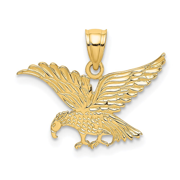 Million Charms 14K Yellow Gold Themed Flat & Engraved Eagle Charm