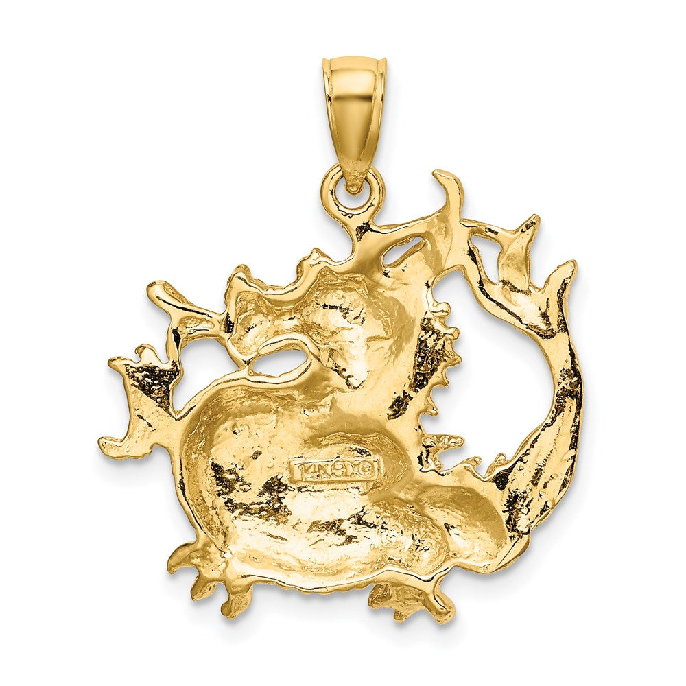Million Charms 14K Yellow Gold Themed 2-D & Textured Dragon Charm