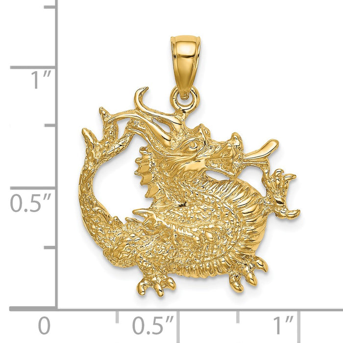 Million Charms 14K Yellow Gold Themed 2-D & Textured Dragon Charm