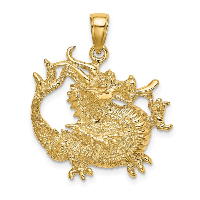 Million Charms 14K Yellow Gold Themed 2-D & Textured Dragon Charm