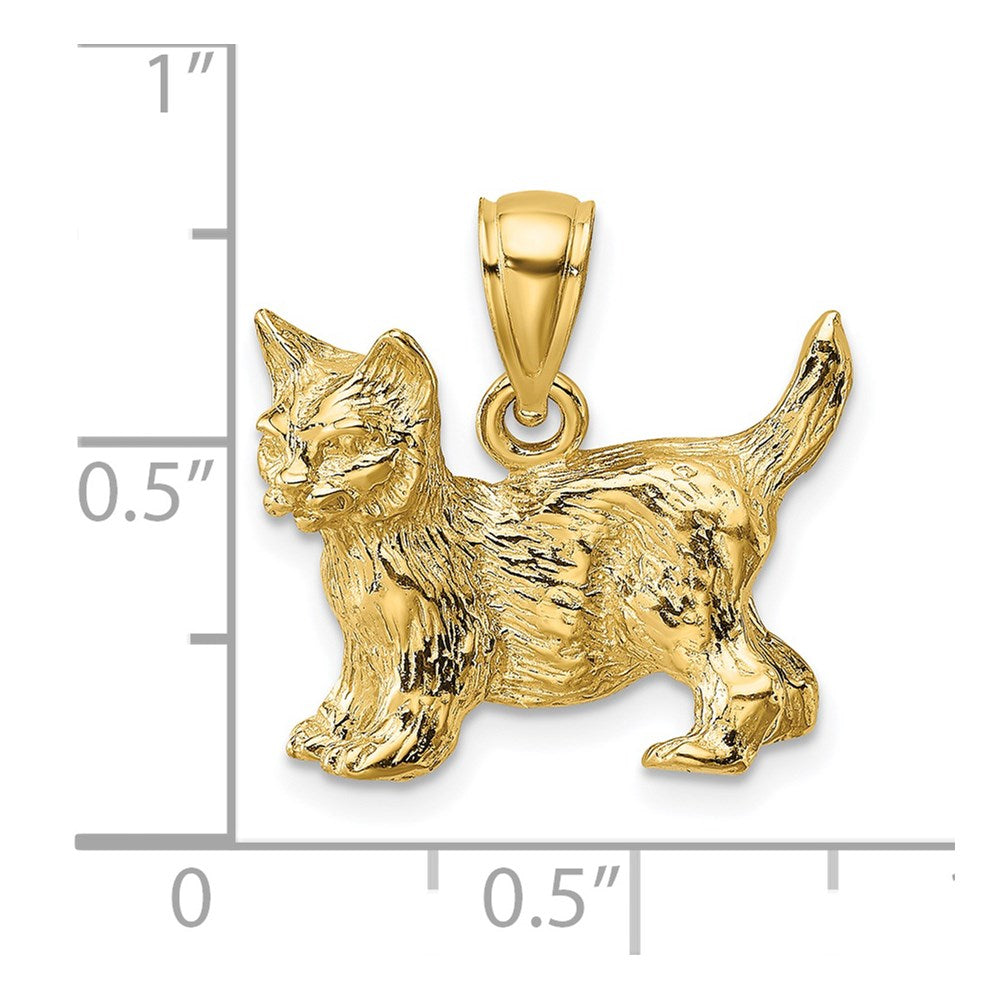 Million Charms 14K Yellow Gold Themed Cat Standing With Raised Tail Charm