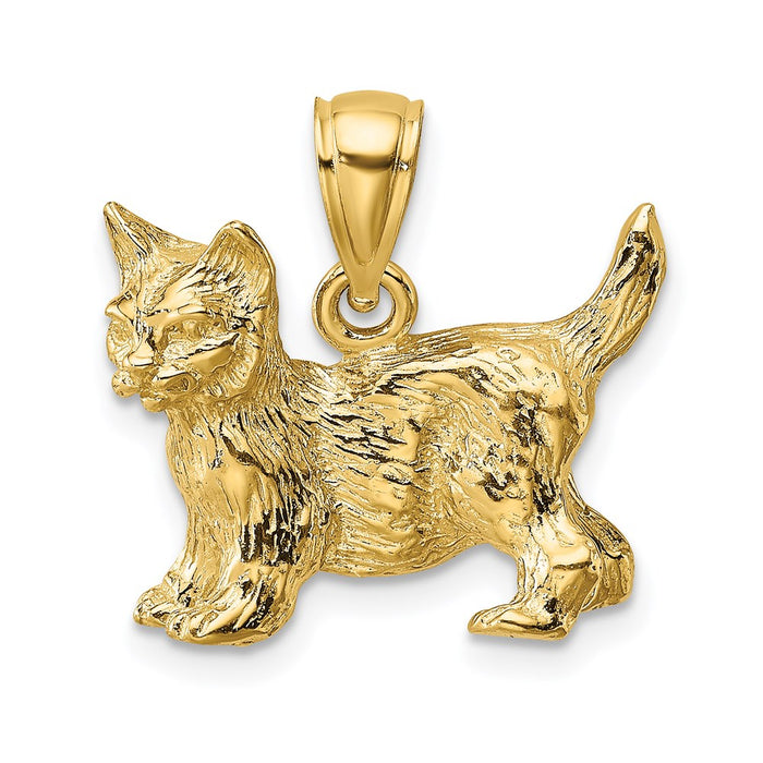 Million Charms 14K Yellow Gold Themed Cat Standing With Raised Tail Charm