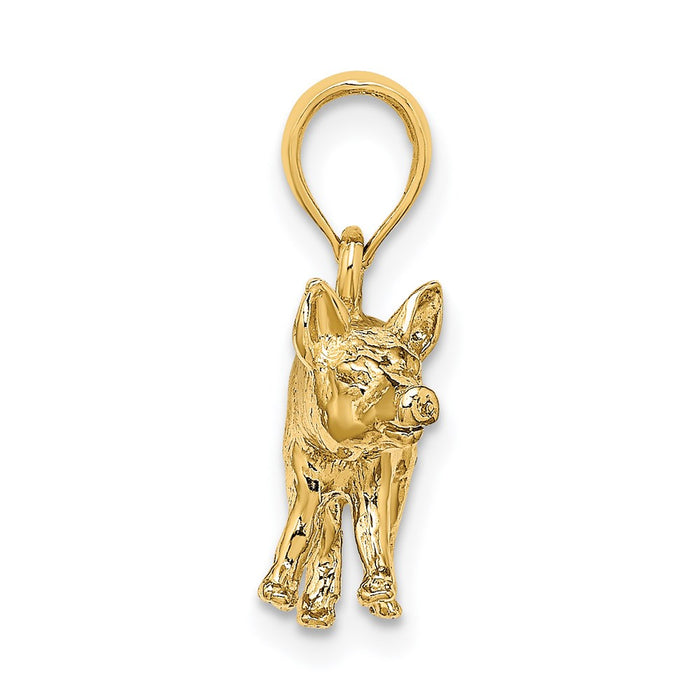 Million Charms 14K Yellow Gold Themed 3-D Textured Farm Pig Charm