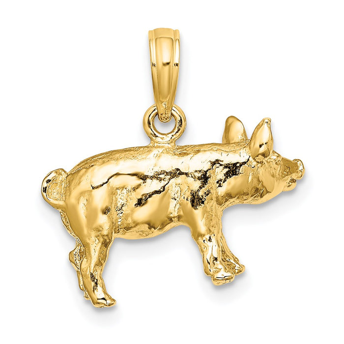 Million Charms 14K Yellow Gold Themed 3-D Textured Farm Pig Charm