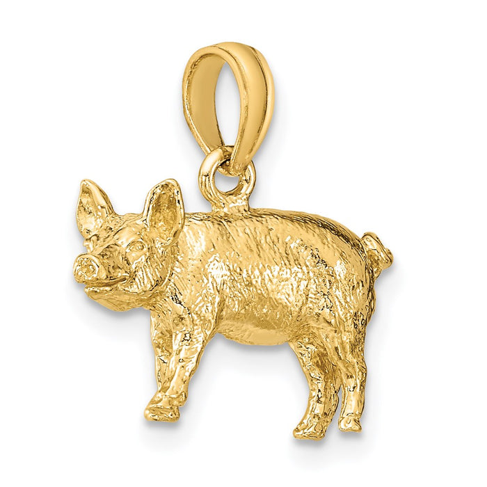 Million Charms 14K Yellow Gold Themed 3-D Textured Farm Pig Charm