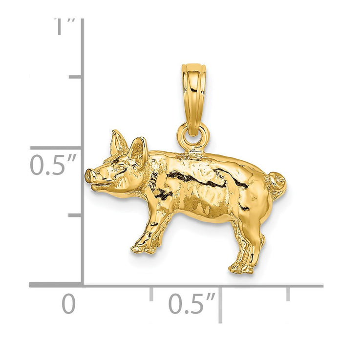 Million Charms 14K Yellow Gold Themed 3-D Textured Farm Pig Charm