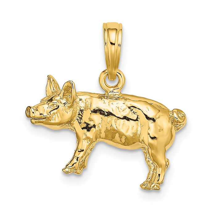 Million Charms 14K Yellow Gold Themed 3-D Textured Farm Pig Charm