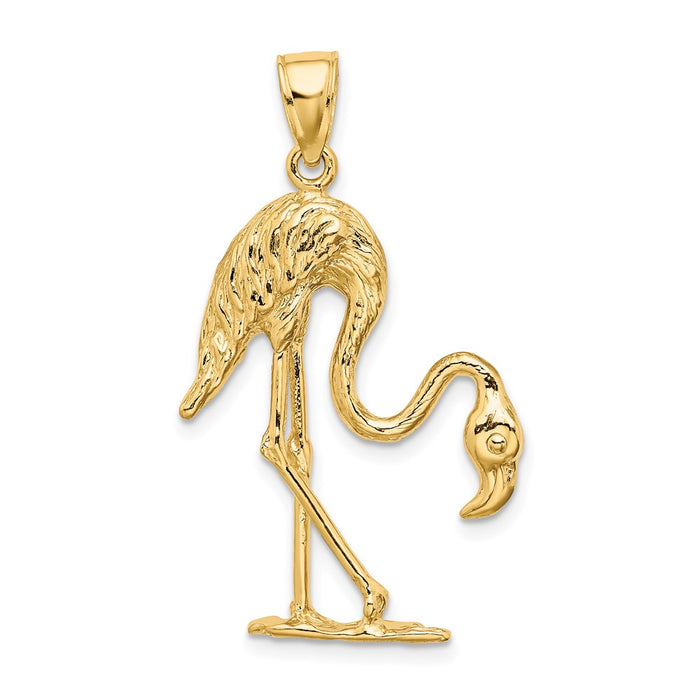 Million Charms 14K Yellow Gold Themed 3-D & Textured Flamingo Charm