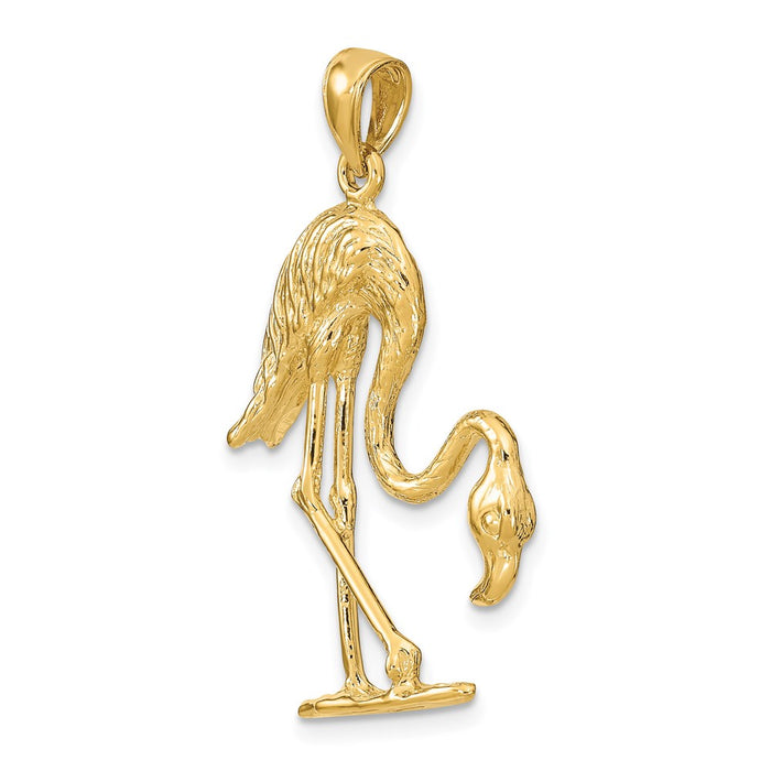 Million Charms 14K Yellow Gold Themed 3-D & Textured Flamingo Charm