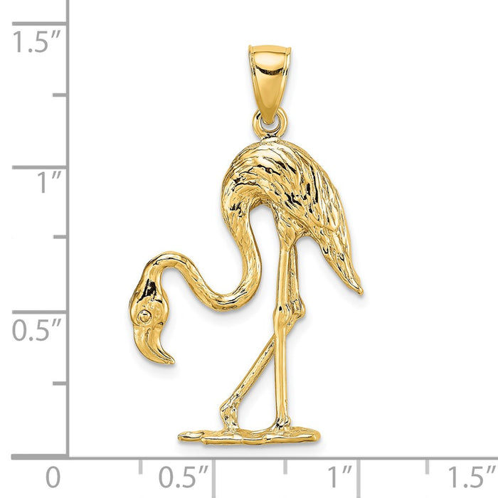 Million Charms 14K Yellow Gold Themed 3-D & Textured Flamingo Charm