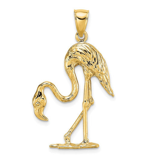 Million Charms 14K Yellow Gold Themed 3-D & Textured Flamingo Charm