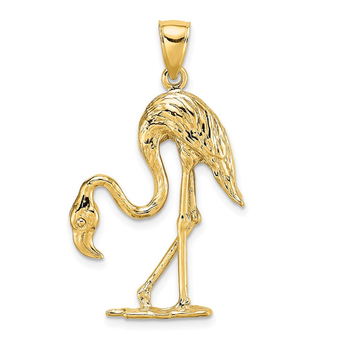 Million Charms 14K Yellow Gold Themed 3-D & Textured Flamingo Charm