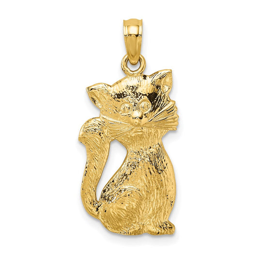 Million Charms 14K Yellow Gold Themed 2-D Sitting Cat Charm