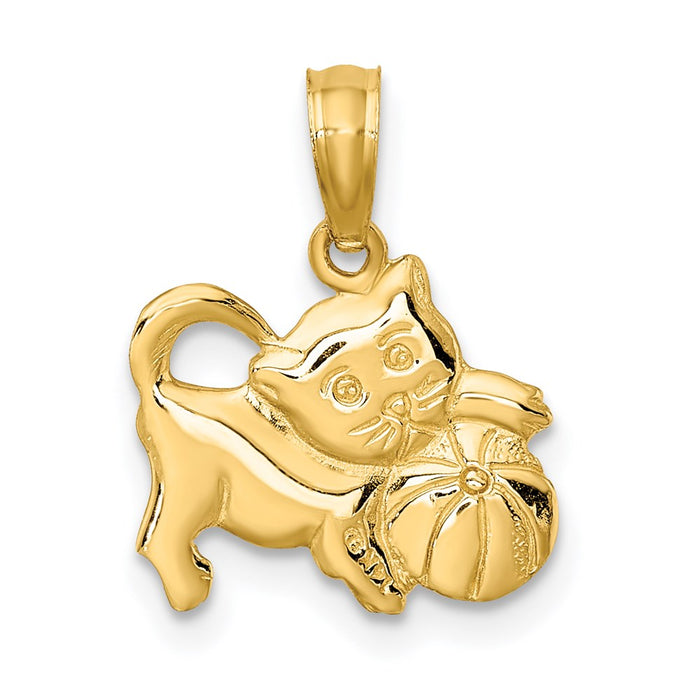 Million Charms 14K Yellow Gold Themed 3-D Polished Kitten Charm