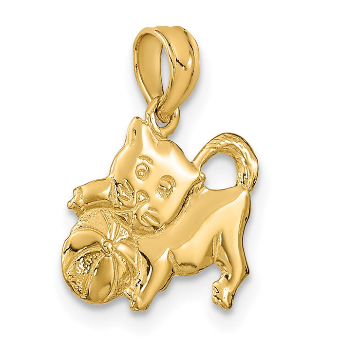 Million Charms 14K Yellow Gold Themed 3-D Polished Kitten Charm