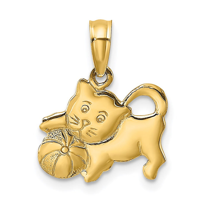 Million Charms 14K Yellow Gold Themed 3-D Polished Kitten Charm