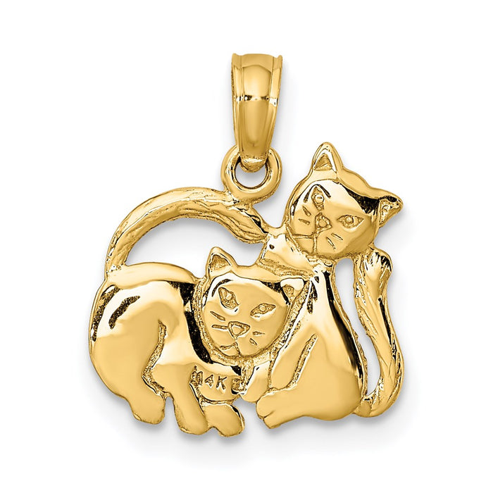 Million Charms 14K Yellow Gold Themed 3-D Polished Two Kittens Charm