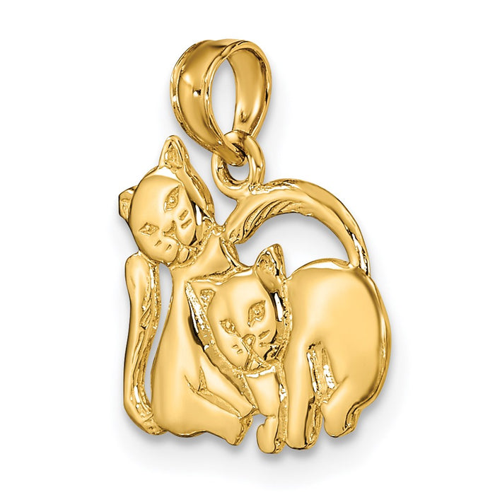 Million Charms 14K Yellow Gold Themed 3-D Polished Two Kittens Charm