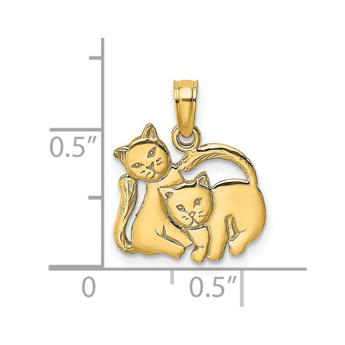 Million Charms 14K Yellow Gold Themed 3-D Polished Two Kittens Charm