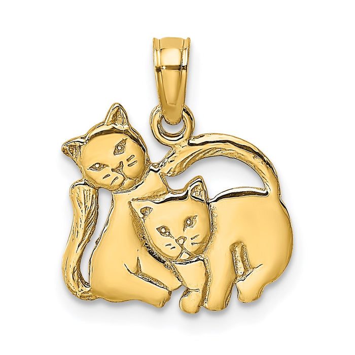 Million Charms 14K Yellow Gold Themed 3-D Polished Two Kittens Charm