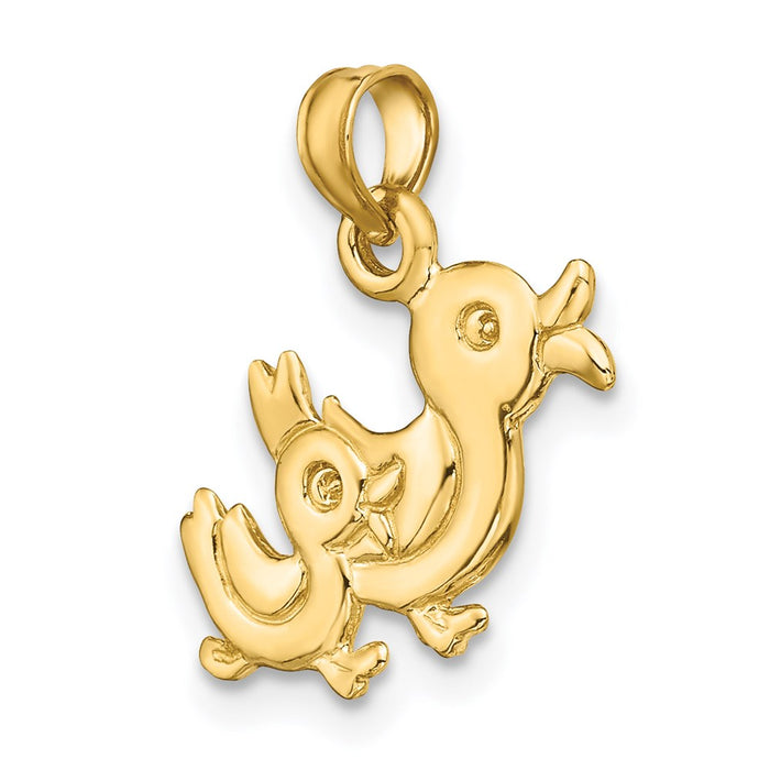 Million Charms 14K Yellow Gold Themed 3-D Double Ducks Charm