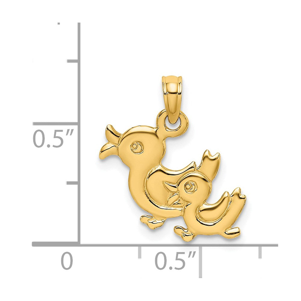 Million Charms 14K Yellow Gold Themed 3-D Double Ducks Charm