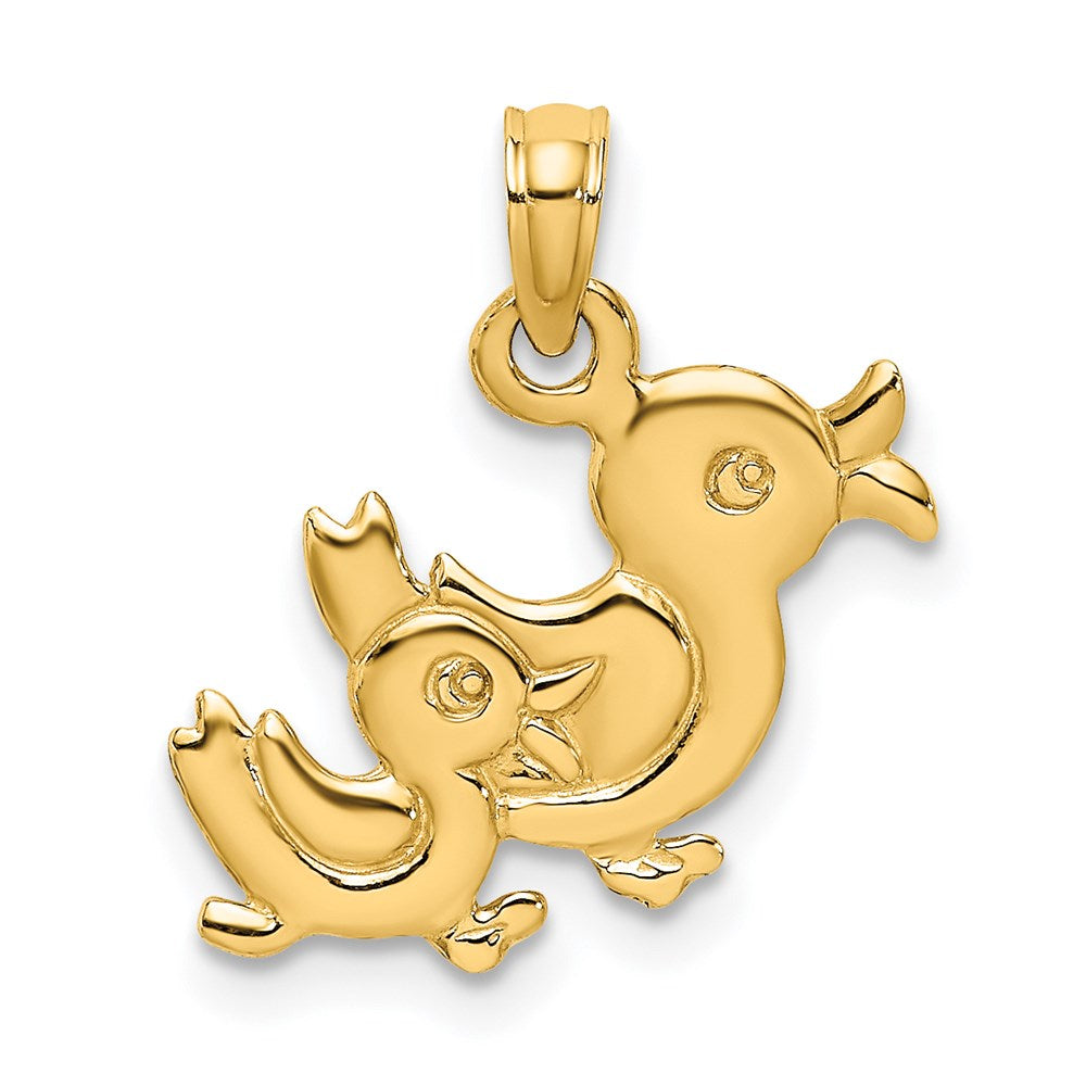 Million Charms 14K Yellow Gold Themed 3-D Double Ducks Charm