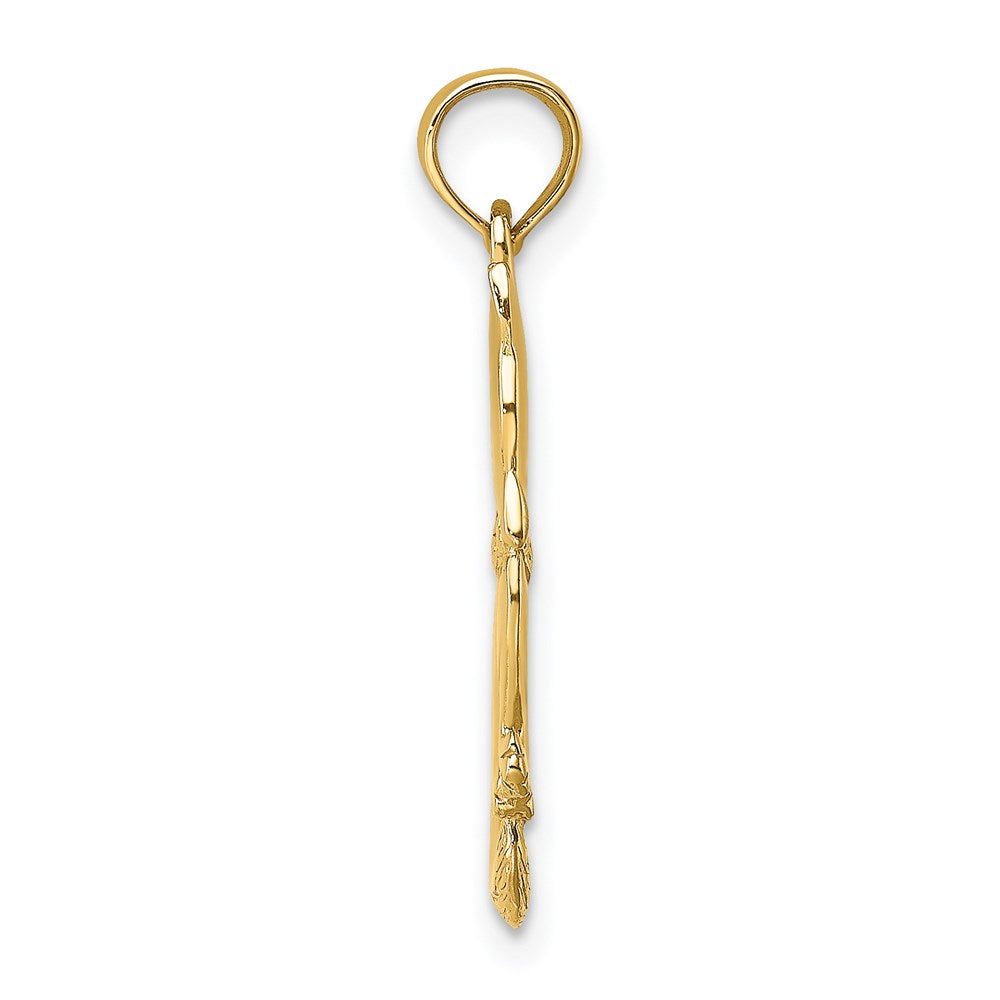 Million Charms 14K Yellow Gold Themed 3-D Polished & Bow Sitting Cat Charm