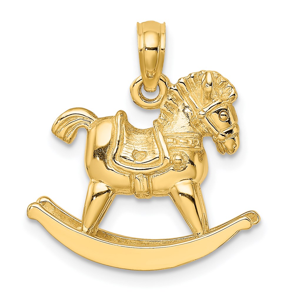 Million Charms 14K Yellow Gold Themed 3-D Playful Rocking Horse Charm