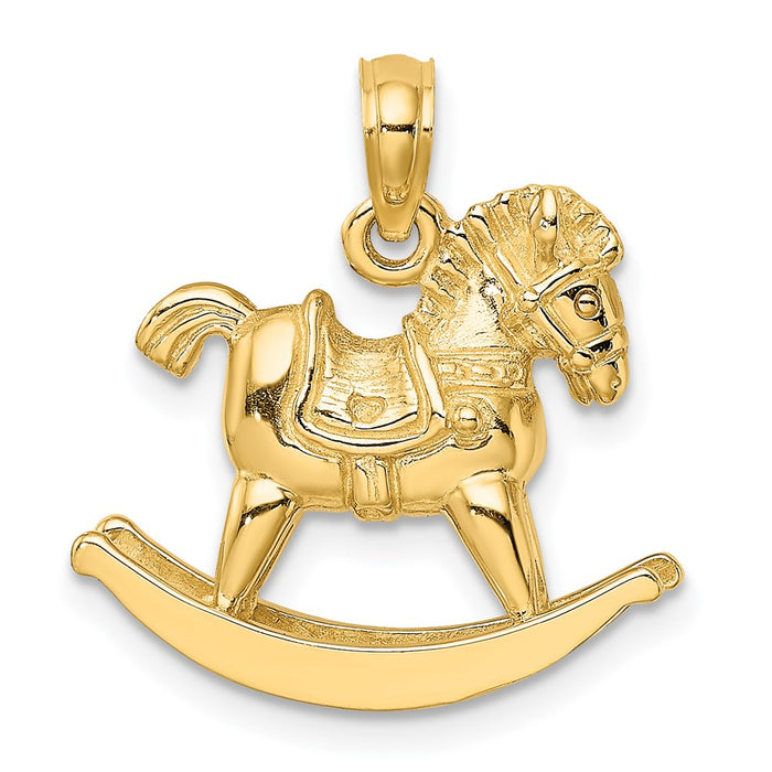 Million Charms 14K Yellow Gold Themed 3-D Playful Rocking Horse Charm